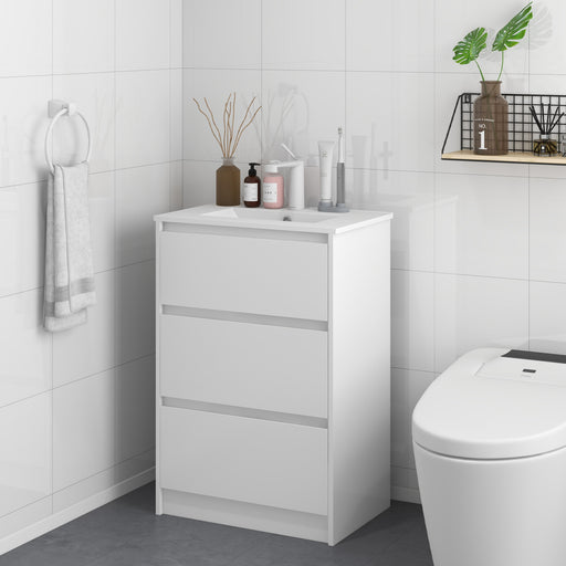 Bathroom Vanity Unit with Basin and 2 Drawers Floor Standing Sink Cabinet 600mm White