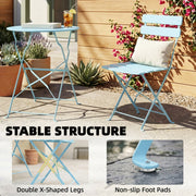 3pc Folding Metal Bistro Set for Small Gardens and Balconies, Light Blue Outsunny
