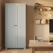 Tall Grey Freestanding Storage Cabinet For Kitchen with 4 Shelves - Modern Design 80x48x172cm Homcom