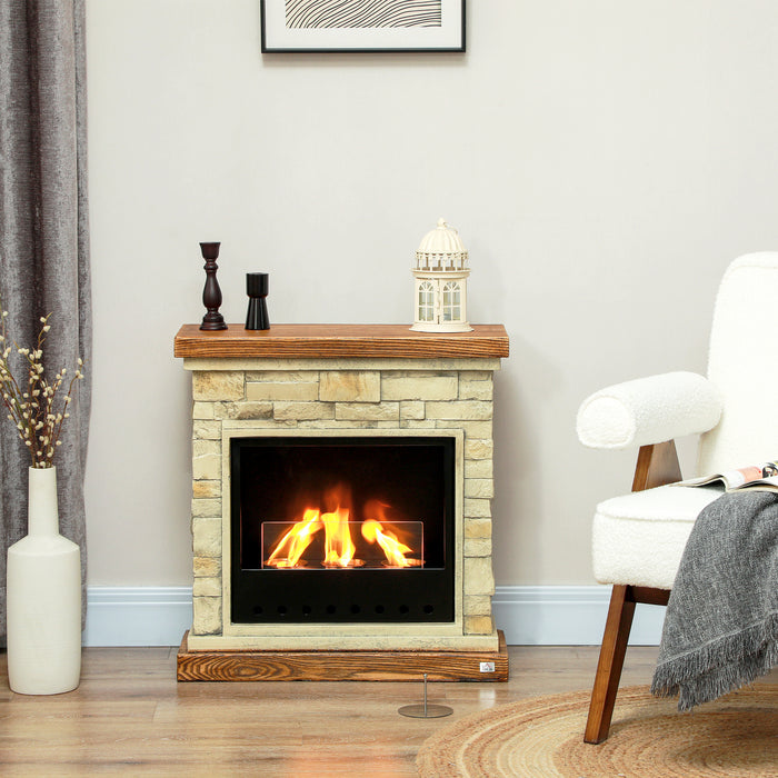 Bioethanol Fireplace Heater with Brickwork Effect Mantelpiece Brown by HOMCOM