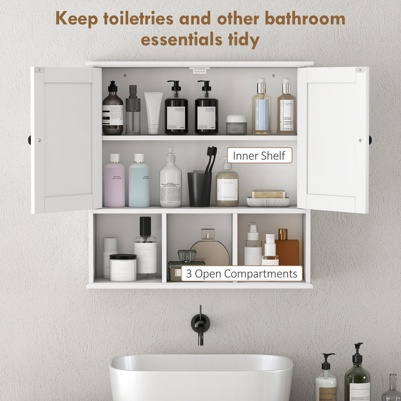 Wall Mounted Bathroom Cabinet With Adjustable Shelf And Open Storage Compartments White