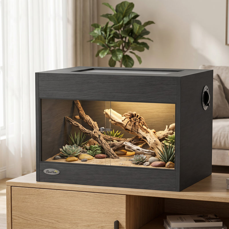 Reptile Vivarium with Clear Glass Front for Easy Viewing and Humidity Control Black