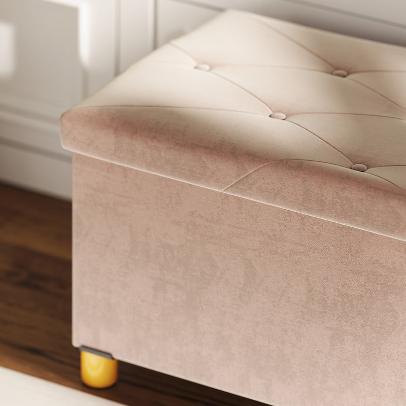 Velvet Storage Ottoman with Hidden Compartment and Foldable Design for Small Spaces