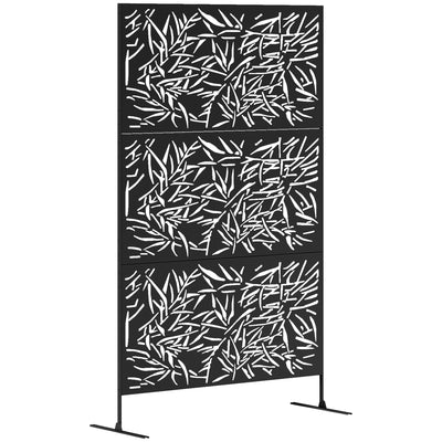 Black Metal Garden Privacy Screen Freestanding 6.5FT Bamboo Design by Outsunny