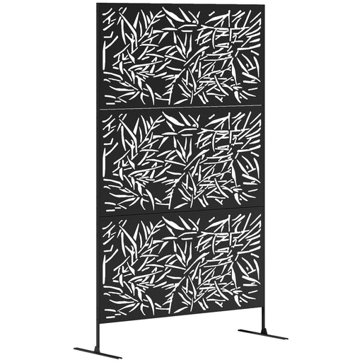 Black Metal Garden Privacy Screen Freestanding 6.5FT Bamboo Design by Outsunny