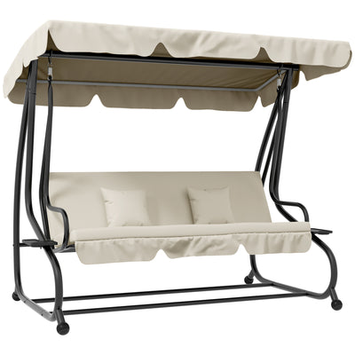 Cream Convertible 3 Seater Swing Chair Bed for Garden and Patio by Outsunny