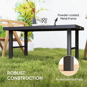 Grey Metal Rectangular Garden Coffee Table with Woodgrain SPC Tabletop for Outdoor Use by Outsunny