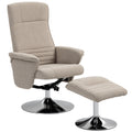Beige Velvet Swivel Recliner Chair with Footstool for Lounge or Office with Steel Base