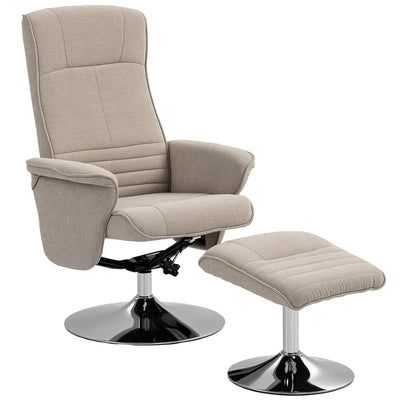 Beige Velvet Swivel Recliner Chair with Footstool for Lounge or Office with Steel Base