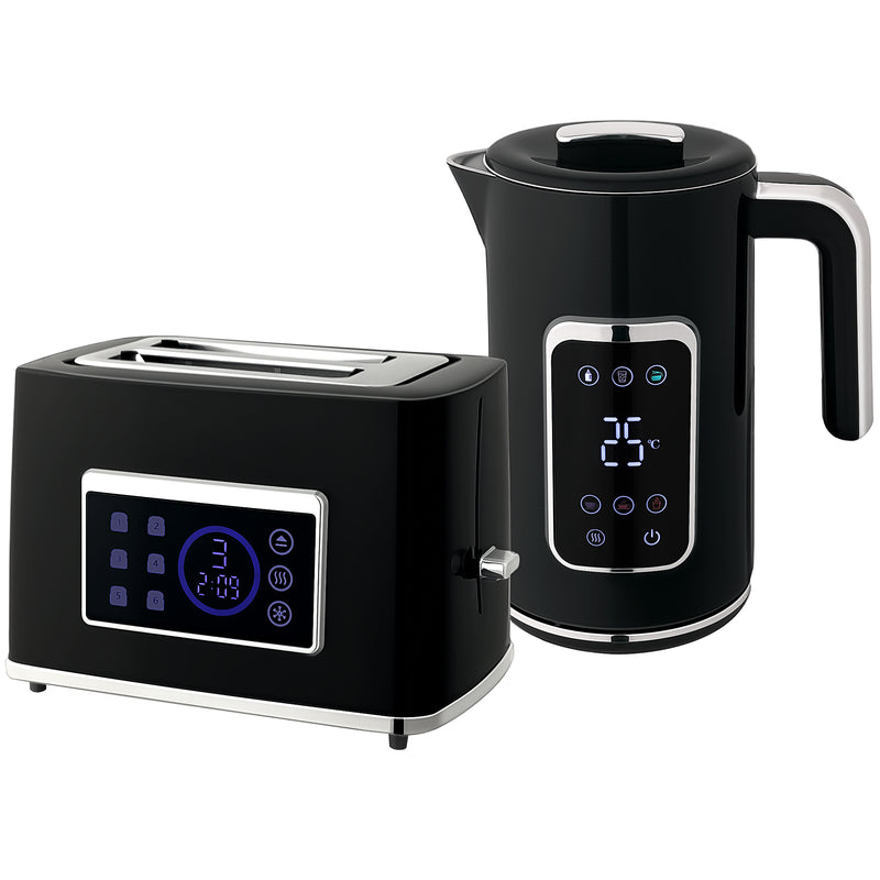 Touch Screen Kettle and Toaster Set With Fast Boil Function For Modern Kitchens Black