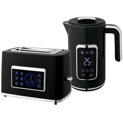 Touch Screen Kettle and Toaster Set With Fast Boil Function For Modern Kitchens Black
