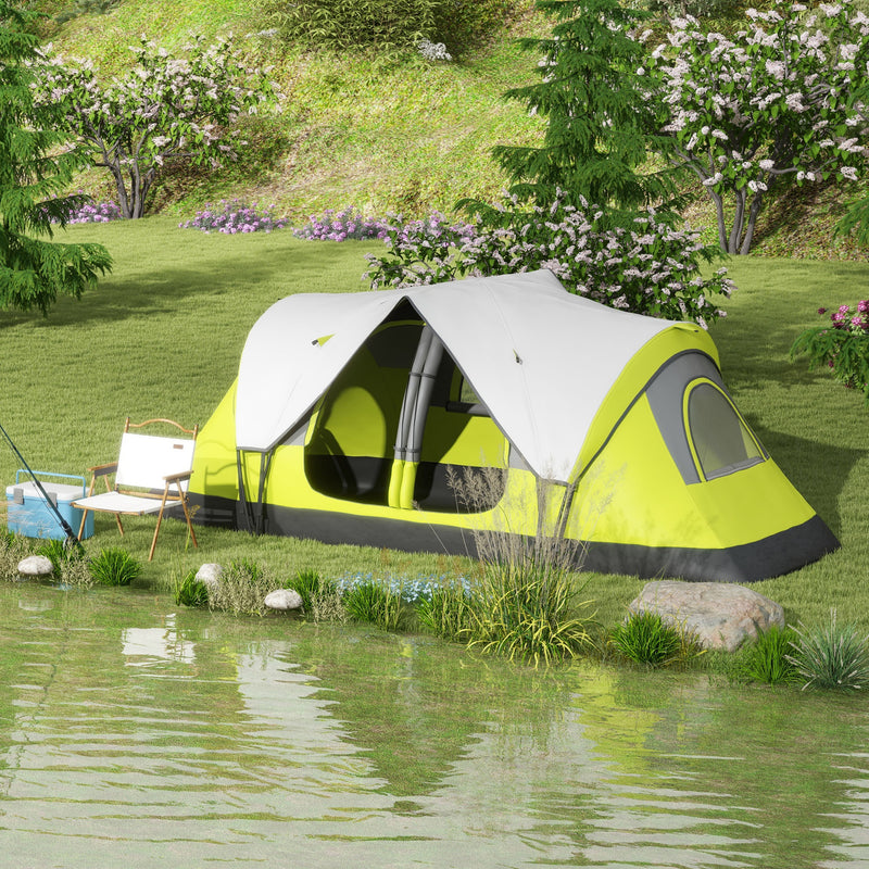 6 Person Waterproof 2 Room Family Camping Tent with Storage Pockets and Mesh Windows Yellow