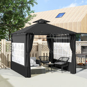 3 x 3 m Black Metal Garden Gazebo With Double Roof and Removable Sidewalls by Outsunny
