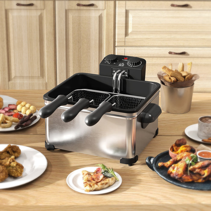 5 Litre Stainless Steel Deep Fat Fryer 2000W With Timer For Chips And Fried Chicken