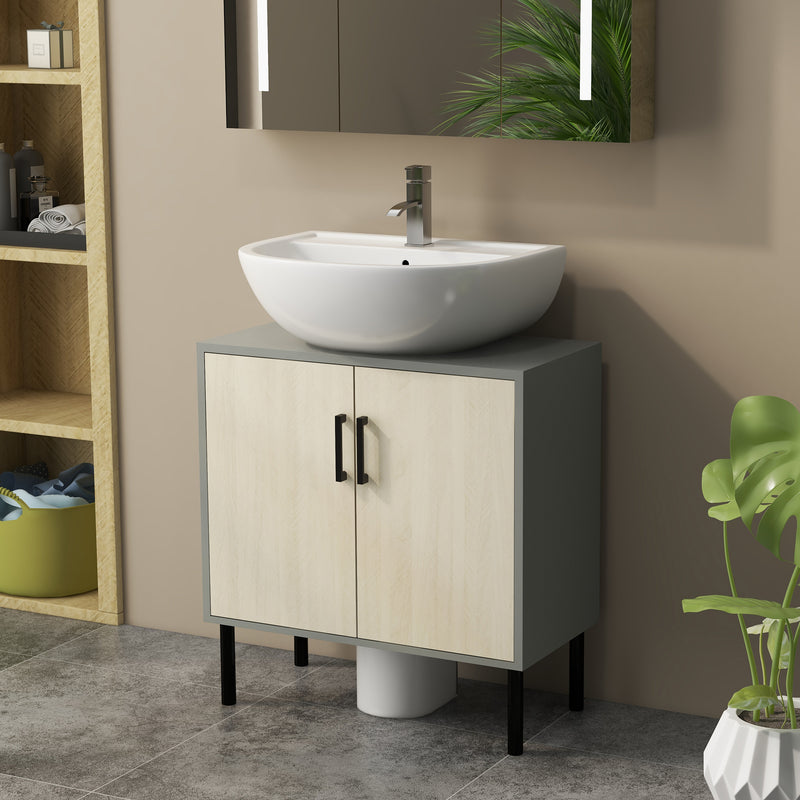 Under Sink Bathroom Cabinet with Double Doors and Shelves for Extra Storage Natural
