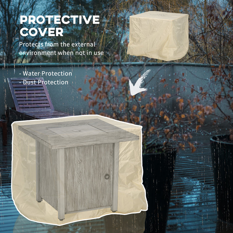 Grey Square Gas Fire Pit Table 71cm with Glass Screen and Cover for Outdoor Heating 50000 BTU