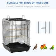 Tall Bird Cage With Open Top Stand and Feeding Bowls for Parakeets and Finches, Black