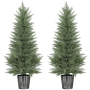 Set of 2 UV Resistant Artificial Cypress Trees with Pots for Indoor Outdoor Use, Green