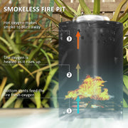 Black Smokeless Fire Pit 16 cm Stainless Steel Portable Wood Burning with Poker by Outsunny