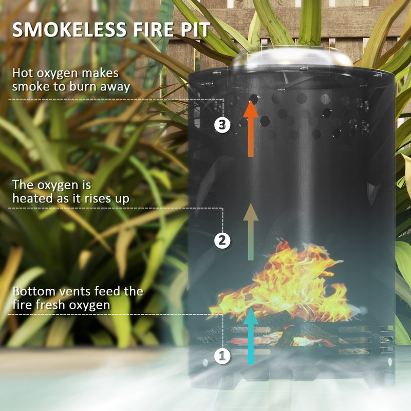 Black Smokeless Fire Pit 16 cm Stainless Steel Portable Wood Burning with Poker by Outsunny