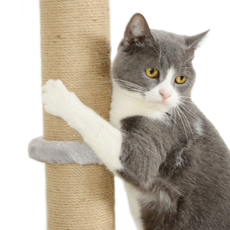 Light Grey 4 Piece Cat Wall Shelves with Scratching Post Ladder Steps and Toys for Indoor Cats by PawHut