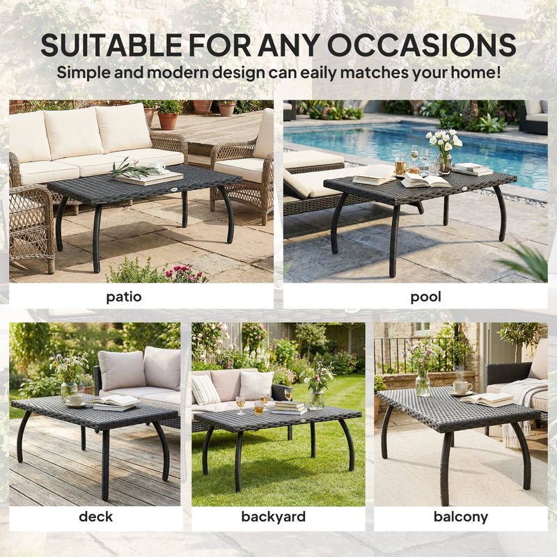 Rattan Coffee Table for Outdoor Relaxing with Easy Clean Surface Black Outsunny