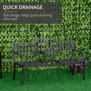 Outdoor Metal Bench with Pull-Out Centre Table for Garden or Patio Seating Black Outsunny