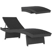 Black Rattan Folding Sun Lounger With Adjustable Backrest and Wheels by Outsunny