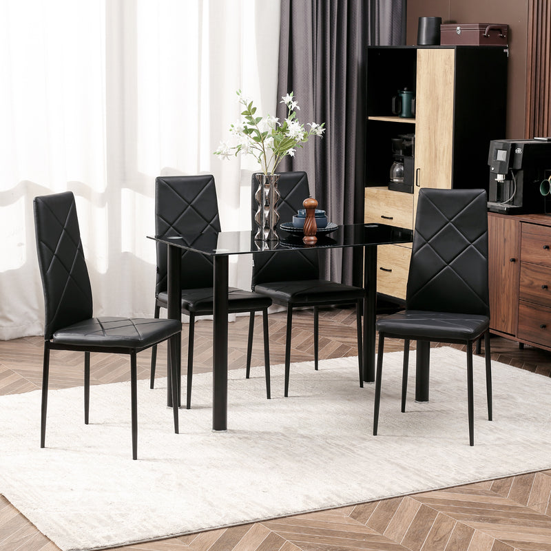 Space Saving 5 Piece Dining Table Set for 4 with Steel Frame Ideal for Small Kitchens Black