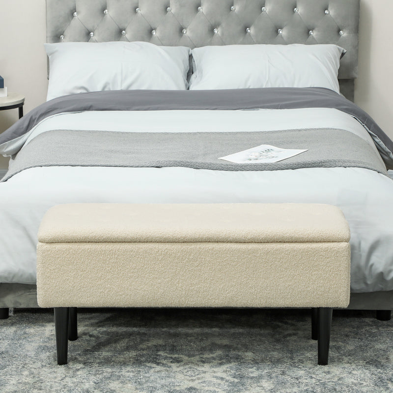 Cream 47L Teddy Fleece Storage Ottoman Soft Padded Seat by HOMCOM