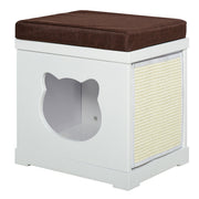 Cat House Bed with Soft Cushion and Removable Scratching Pad for Small Cats White AOSOM