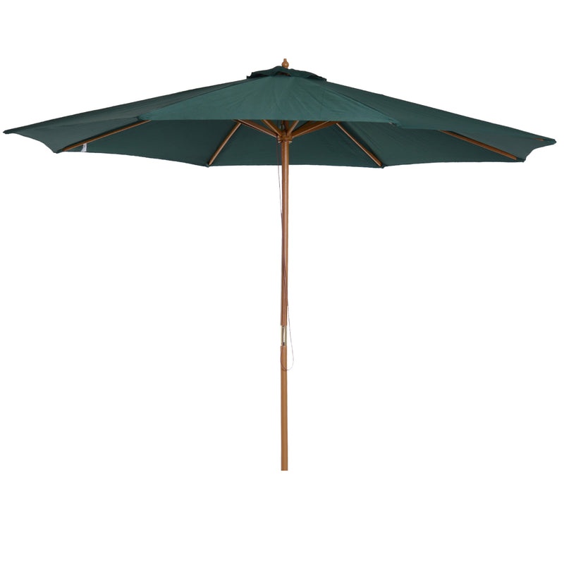 Dark Green 3m Wooden Garden Parasol With Pulley System For Stylish Patio Shade