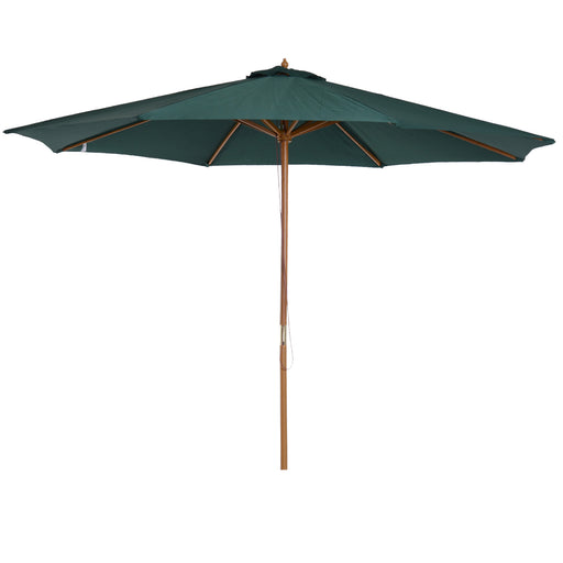 Dark Green 3m Wooden Garden Parasol With Pulley System For Stylish Patio Shade