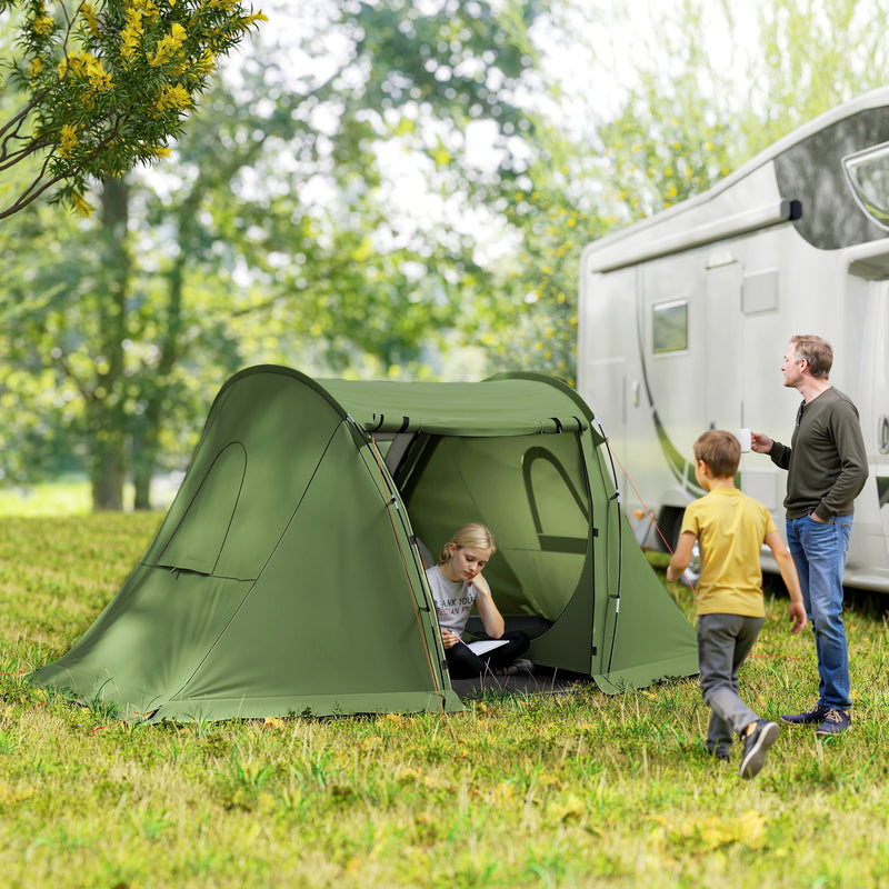 Family Camping Tent with Two Bedrooms and Living Area for 2–3 People Waterproof Green