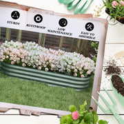 Green Galvanised Metal Raised Garden Bed With Safety Edging For Flowers And Herbs