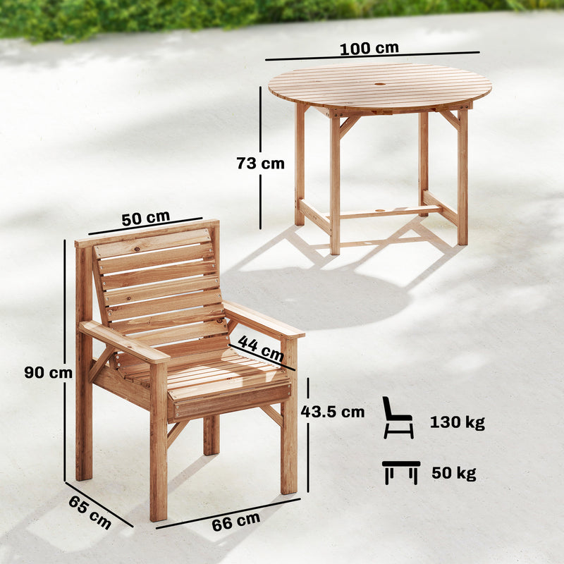 Wooden Garden Dining Set with Round Table and 4 Chairs for Comfortable Outdoor Meals, Natural Wood