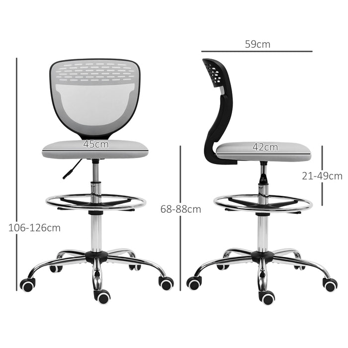 Light Grey Draughtsman Office Chair with Wheels Adjustable 68-88cm by Vinsetto