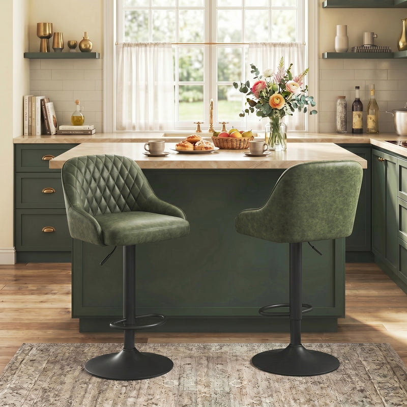 Adjustable Bar Stools Set of 2 for Kitchen Island with Swivel and Easy Clean