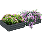 Set of 2 Dark Grey Raised Metal Garden Beds 291L Each For Flowers and Vegetables