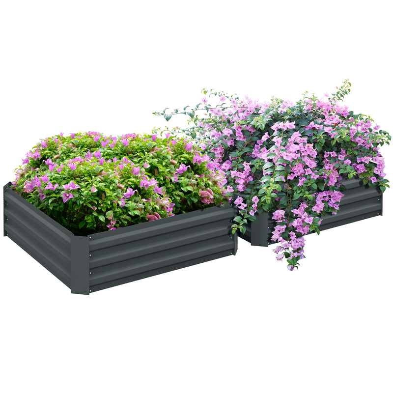 Set of 2 Dark Grey Raised Metal Garden Beds 291L Each For Flowers and Vegetables