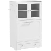 Dog Feeding Station with Raised Bowls Storage Cabinets and Hooks for Food and Supplies