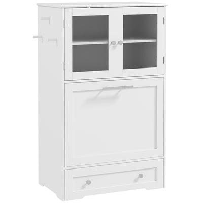 Dog Feeding Station with Raised Bowls Storage Cabinets and Hooks for Food and Supplies