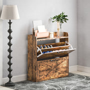 Rustic Brown Narrow Shoe Cabinet with Two Flip Drawers and Adjustable Shelves by HOMCOM
