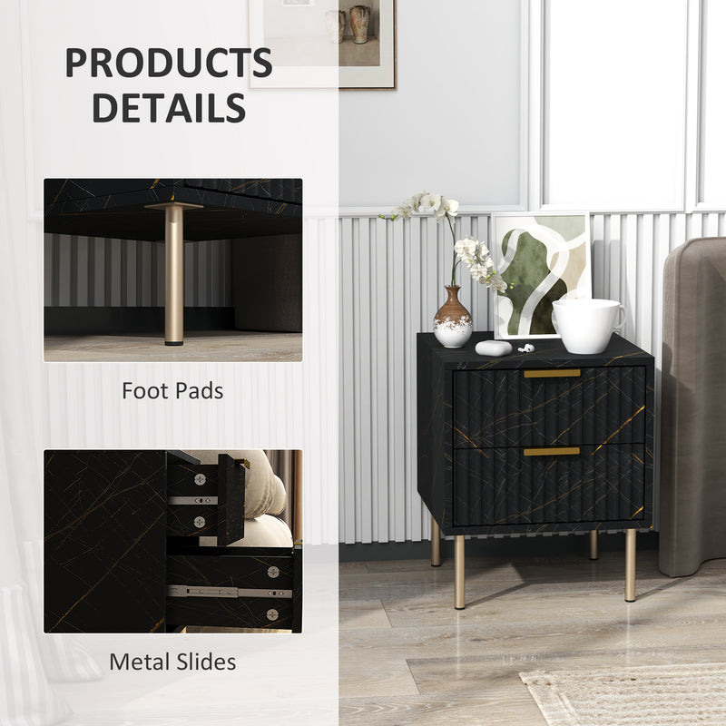 Sideboard and Nightstand Set for Organised Living or Bedroom Storage Black Marble Effect