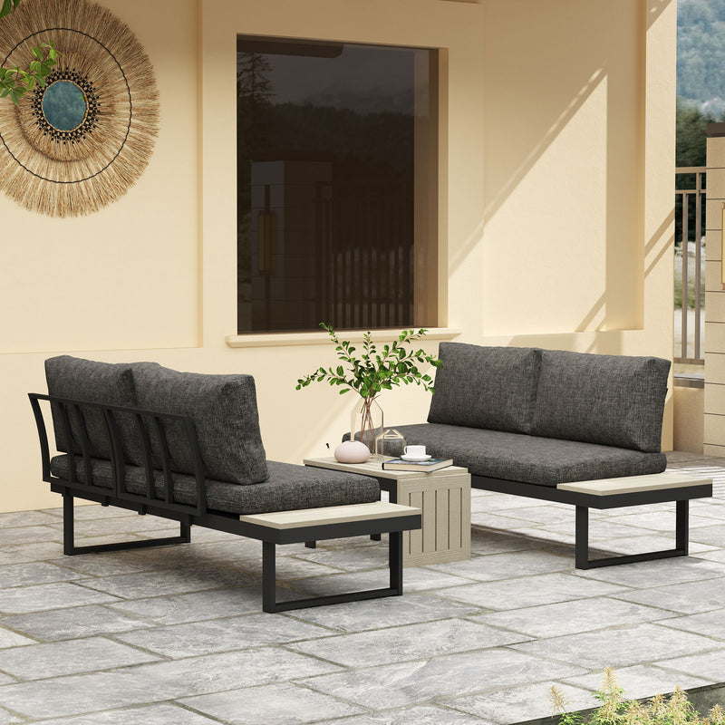 4 Seater L Shaped Aluminium Garden Furniture Set With Coffee Table Dark Grey by Outsunny