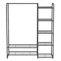Matt black steel open wardrobe clothes rack, empty, on a white background