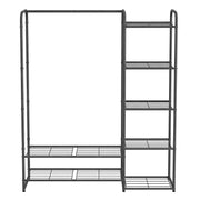 Matt black steel open wardrobe clothes rack, empty, on a white background