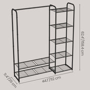 Dimensions diagram showing the clothes rack at 112 x 29 x 158.4 cm