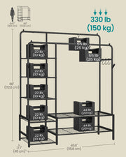Clothes rack assembly parts and instructions laid out