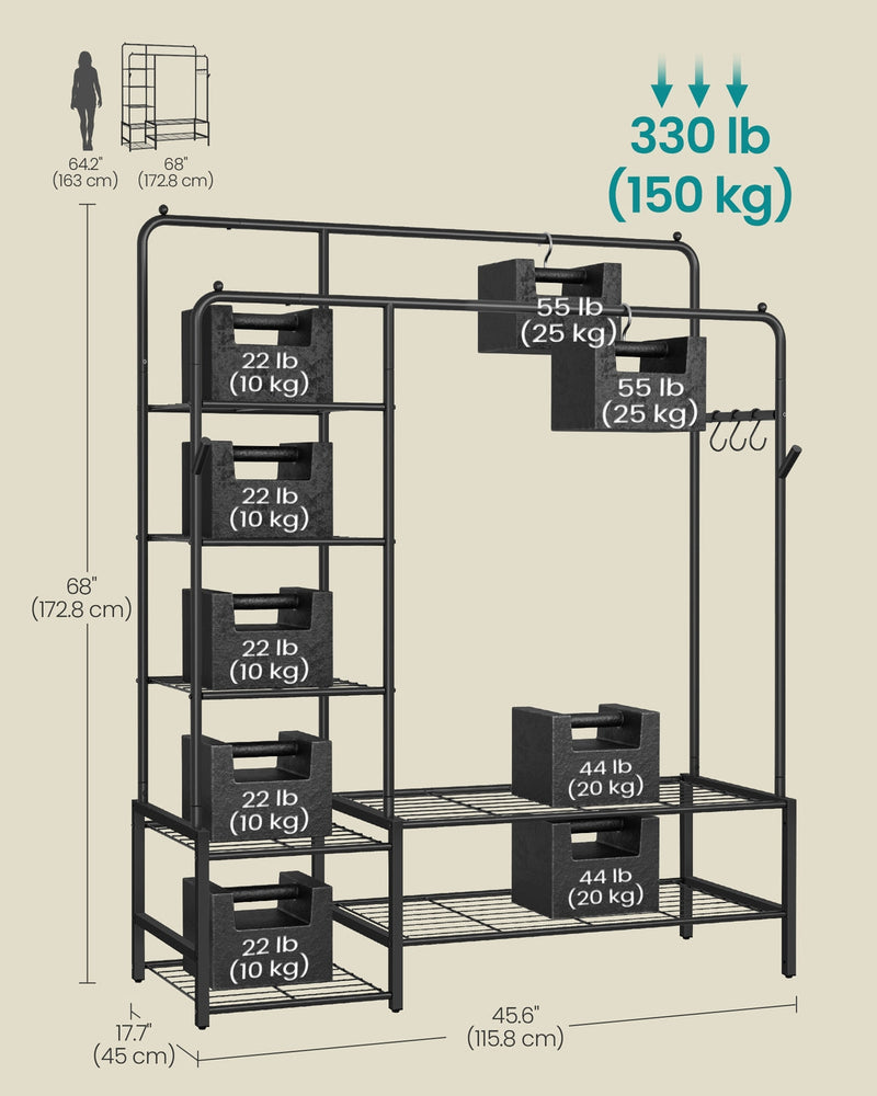 Clothes rack assembly parts and instructions laid out